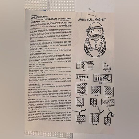 Belco Vintage Santa Hanging Wall Basket Cross Stitch Kit NIOP 1992 - Picture 6 of 7